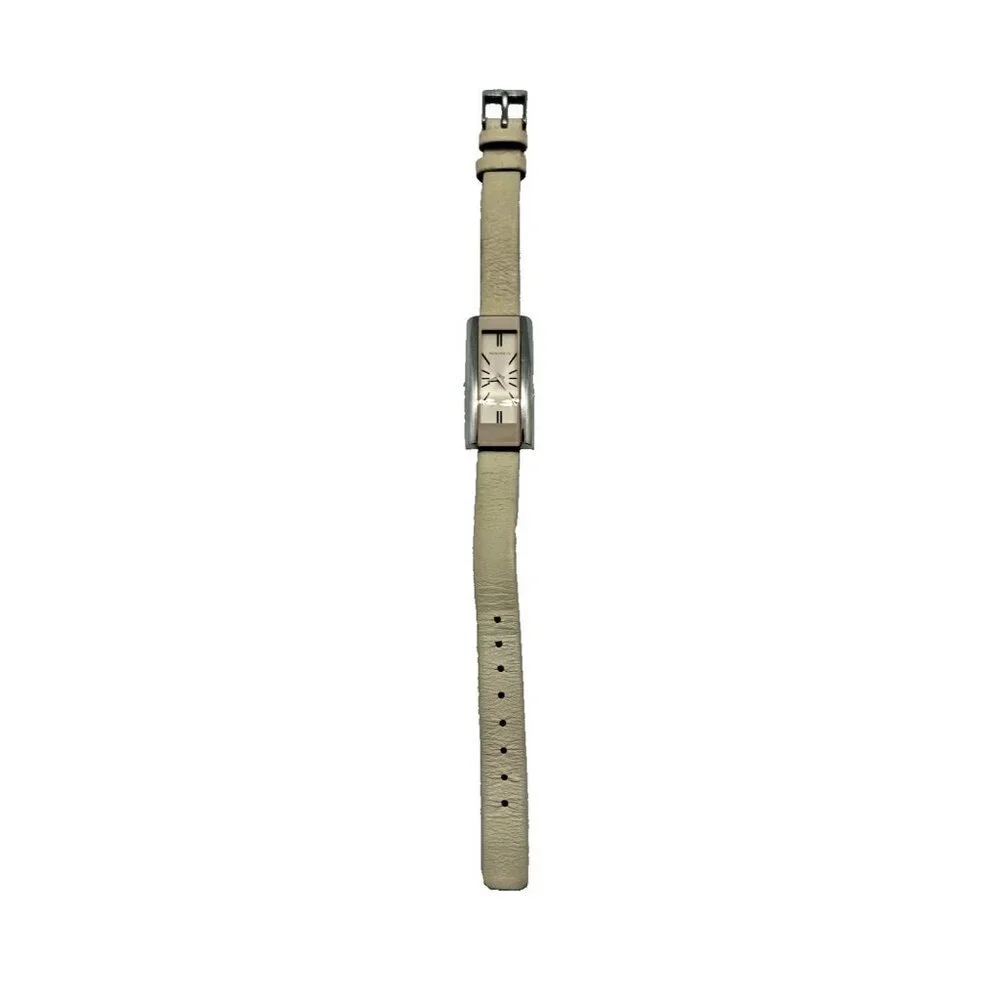 Nautica Women's Watch A07513L Rectangle Slim Beige Leather Band Silver Tone Case